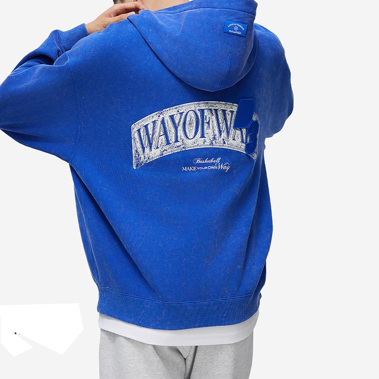 Li-Ning Wade Series Letter Print Hooded Fleece Loose Pullover Sweatshirt Men Sweatshirt Dream-Blue AWDU015-3