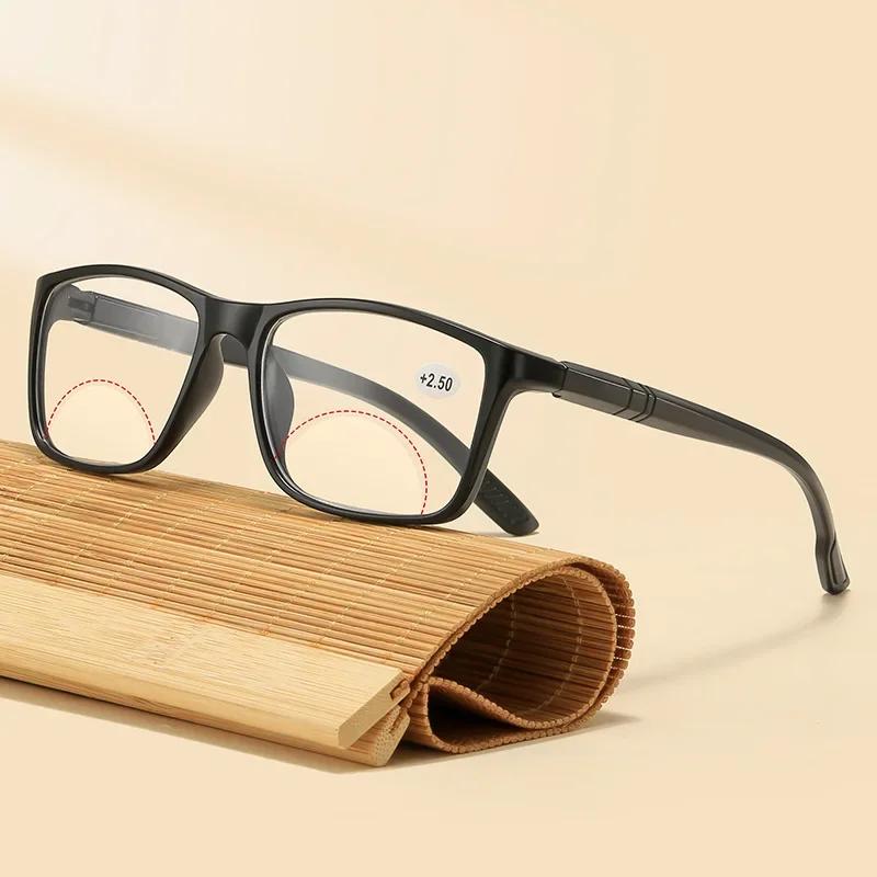 Ultraleichte quadratische Bifokal-Lesebrille für Damen und Herren, hochauflösende mobile Alterssichtigkeit-Brille mit Federscharnieren, Dioptrien