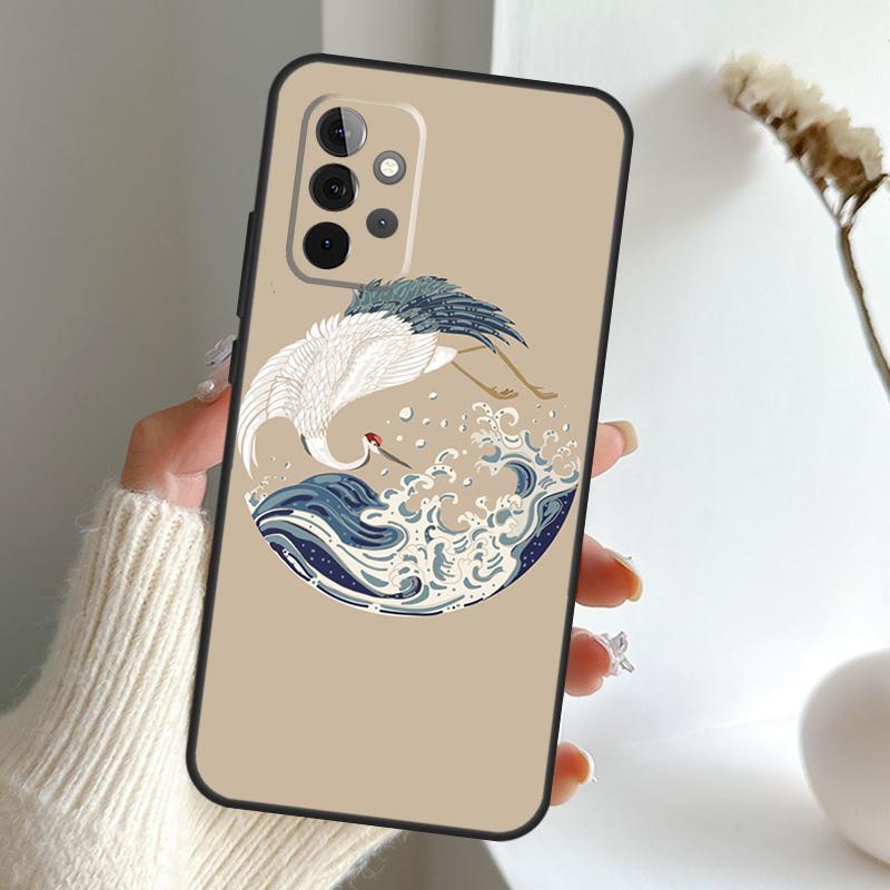

Art Crane Waves Case For Samsung Galaxy A13 A33 A53 A06 A17 A56 A36 A26 A16 A15 A35 A55 A34 A54 A52 A12 A32 Samsung A73 5G