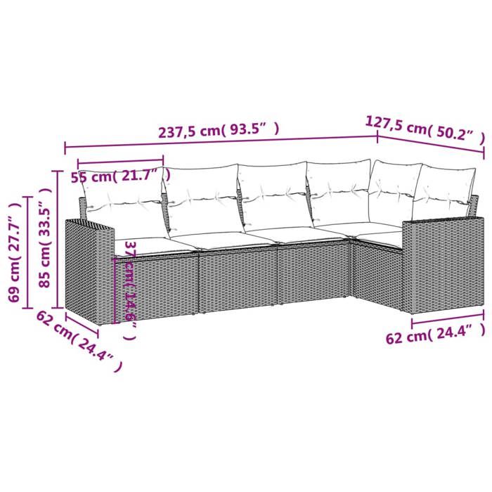 VidaXL Garden Lounge Set with Cushions 5 Pcs, Patio Sofas, Patio Furniture Set, Outdoor Furniture, Black 3218915