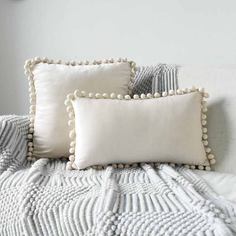 Inyahome Solid Color Velvet Throw Pompom Pillow Covers Pillowcase for Home Decor Sofa Living Room Bed Couch Farmhouse Outdoor