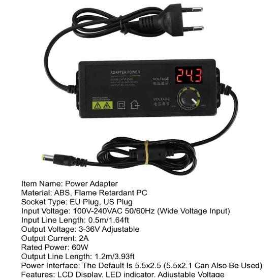 3-36V 60W Power Voltage with LED Adapter Adjustable LCD Digital Display Screen Regulation