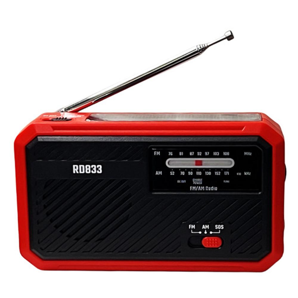 

RD833 AM FM Radio Solar Charging Hand Crank Portable LED Flashlight Power Bank Phone Charger Red