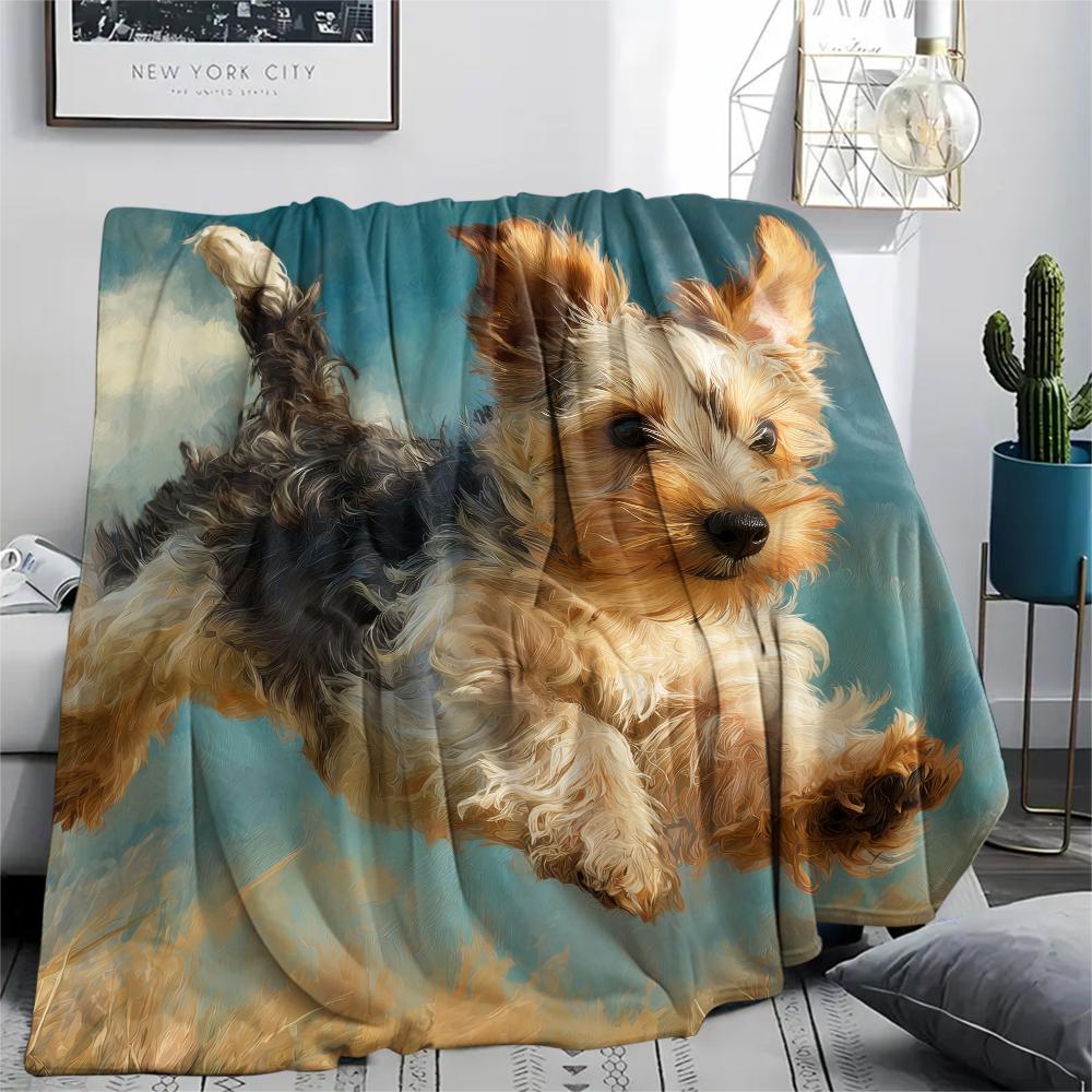Koc flanelowy ze wzorem Yorkshire Terrier, Wysoka jakość, Komfortowy na wszystkie pory roku, Wystrój domu, Ciepło i komfort, Idealny na prezenty.