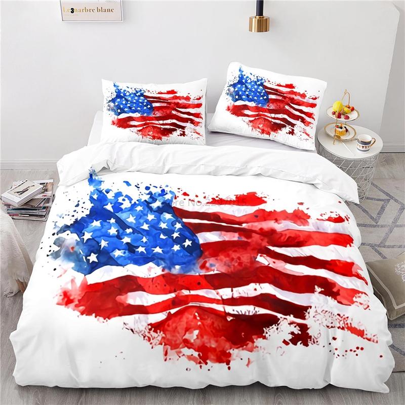 Nový design Americká vlajka 3D Ložní souprava Potisk Povlak na přikrývku Set povlaku na přikrývku s povlakem na polštář Au Eu Us Velikost Twin Full Queen King