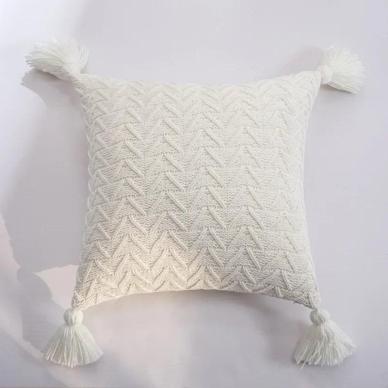 REGINA Cute Tassels Chenille Pillow Case Nordic Bed Knitted Pillow Cover Fall Home Decorative Pillowcase Sofa Soft Cushion Cover