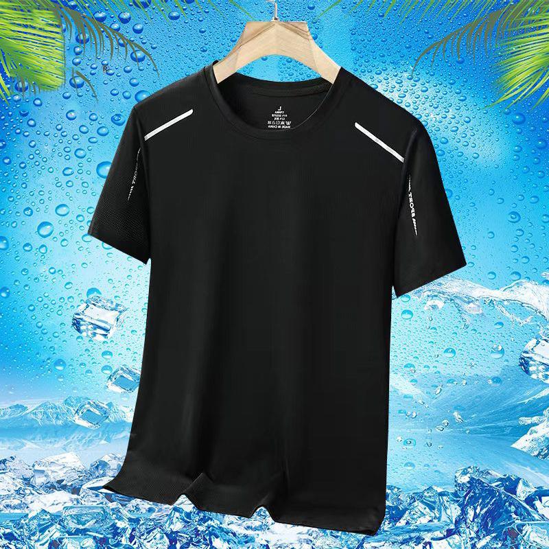 Męska koszulka z krótkim rękawem z lodowego jedwabiu, szybkoschnąca, siateczkowa, na letni fitness