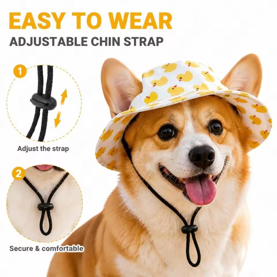 G62 Adjustable Pet Sun Hat with Chin Strap for Small Medium Dogs Cats Outdoor Travel Accessory Gift for Pet Owners