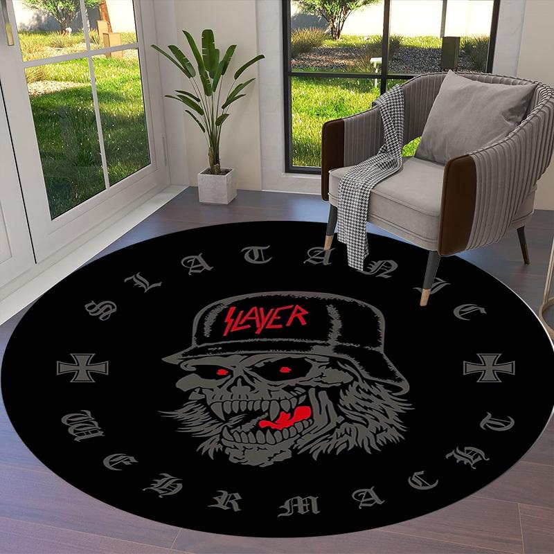 1pc Skull with hat and red eyes, Round carpet, Made of Polyester,Perfect for Decorating Office Chairs, Living Rooms,Vibrant Decorative Rug