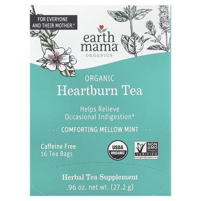 Earth Mama, Organics, Tisana Biologica per Bruciore di Stomaco, Menta Dolce Rilassante, Senza Caffeina, 16 Bustine da Tè, 0,96 oz (27.2 g)