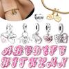 Fine Pink Double Heart Split Mom Script Heart Lucky 26 A-Z Letters Charm Beads Fit Original Bracelets Diy Jewelry Gifts