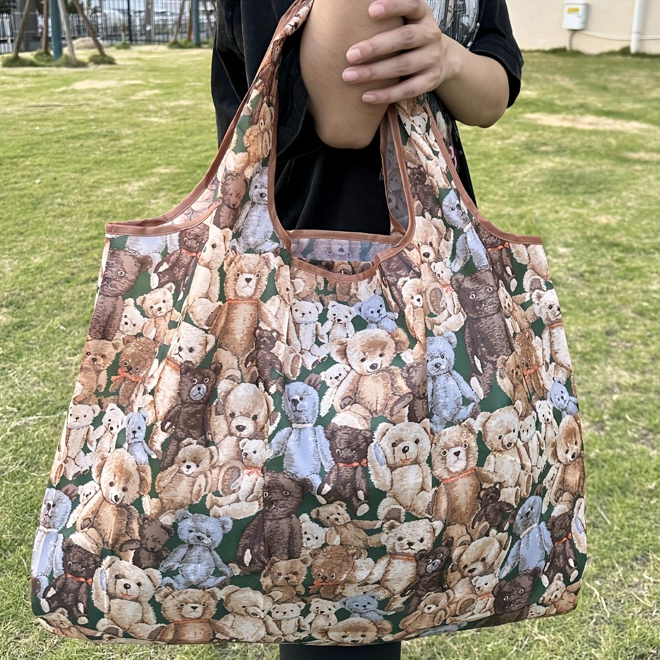 

Women s Shopping Bag, Large Capacity Handbag, Cute Cartoon Bear Print, Foldable, Reusable Shopping Bag коричневий