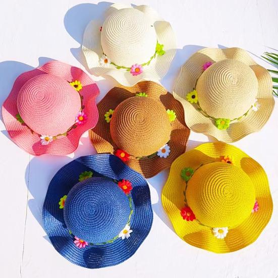 Children Sun Hat Wide Brim UV Protection Straw Hat with 3D