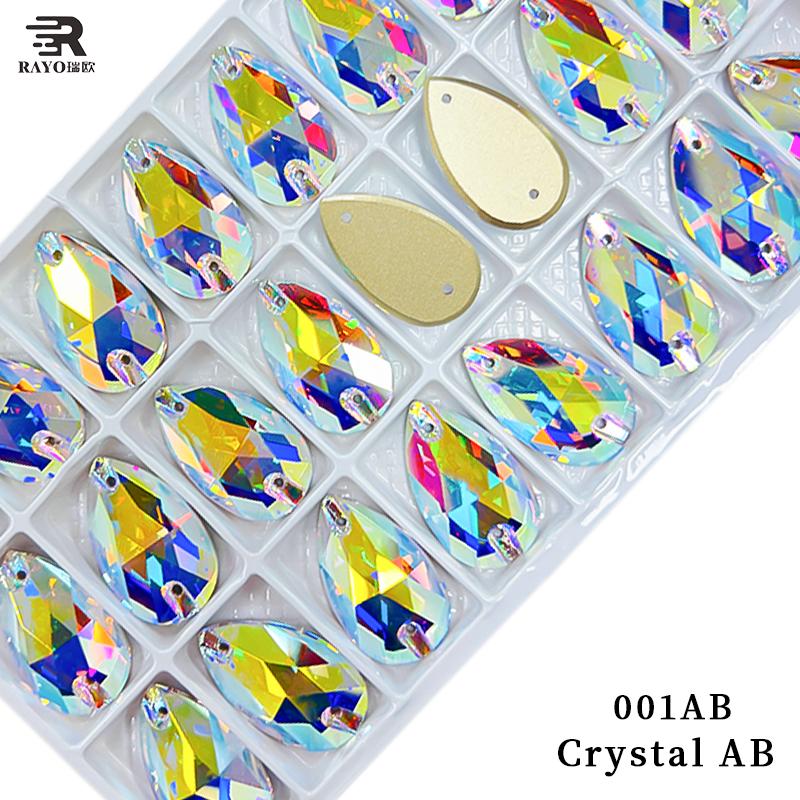 K9  Supplier AB Crystal Glass Sew-on Beads Drop Shape Wedding Dress Decor Sewing Rhinestones Glue Applique Technique