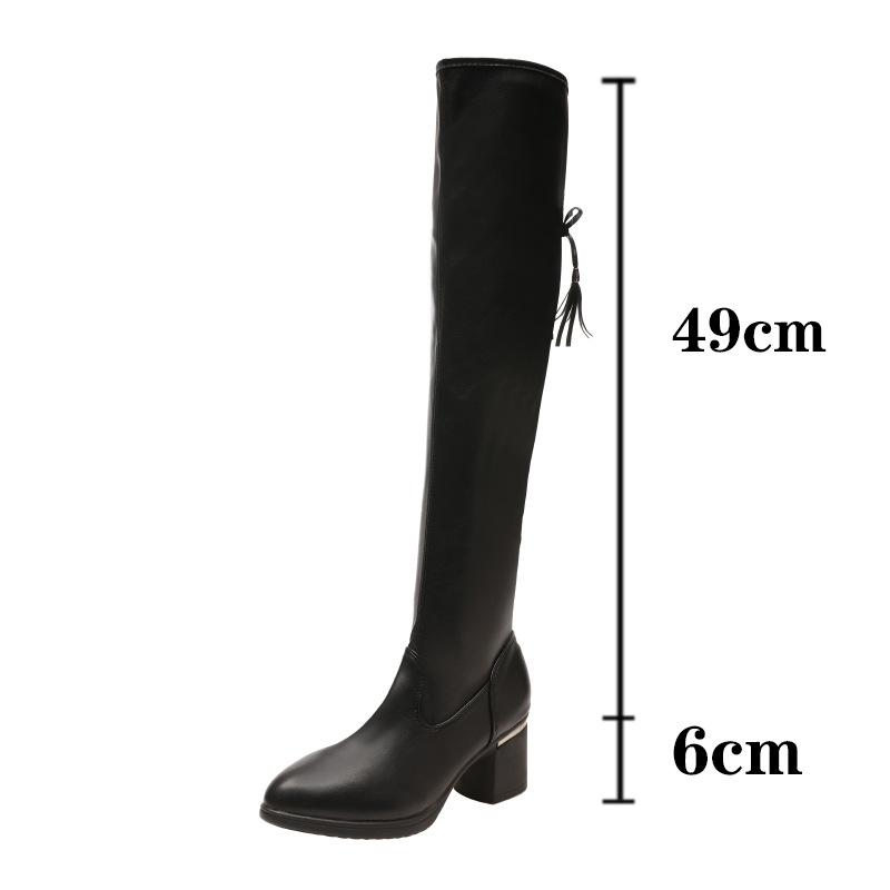 

Сапоги женские на резинке до колена, тонкие черные сапоги с большой трубкой вокруг щиколотки, модные сапоги до колена на толстом каблуке 38