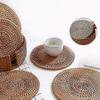 Rattan Woven Coasters Round Coasters Insulation Pads Desk Mats - 6 Pieces - PJ