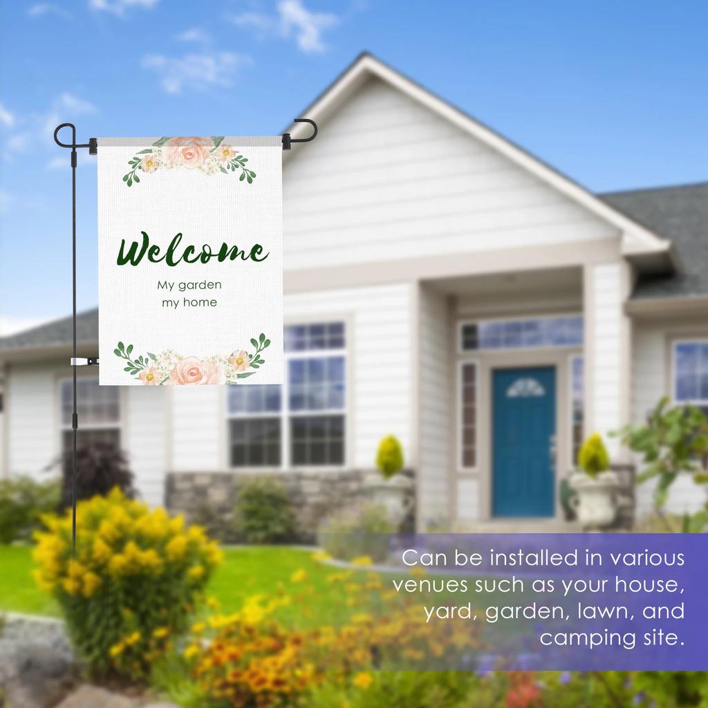 Garden Flag Holder Stand 34inch Rust Resistant Wrought Iron Flag Poles with Anti Wind Clips for 13inch Flags for Yard Lawn Decor