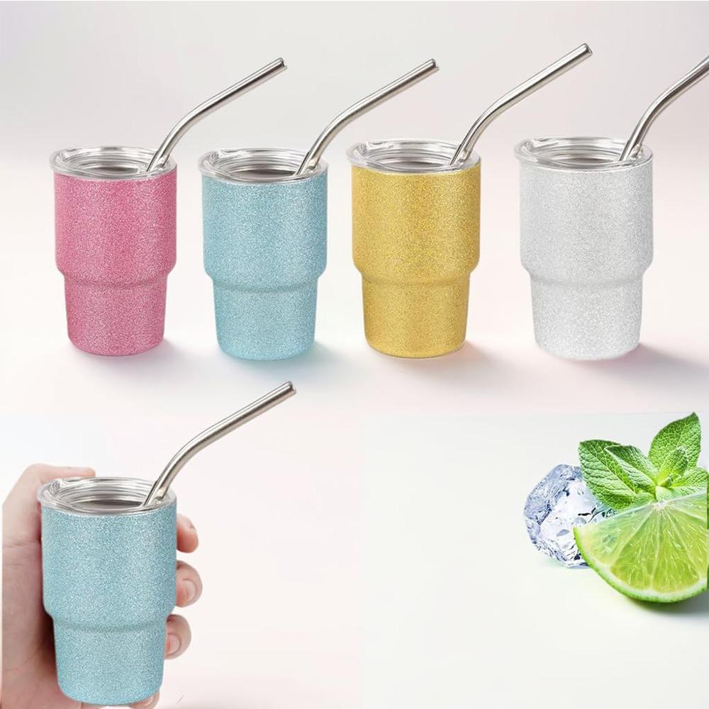 4pcs Mini  3oz Cup Tumbler Shot Set with Straw and Lid, Stainless Steel Tumbler Shot Glass Shot Glass Set for Office Outdoor Use