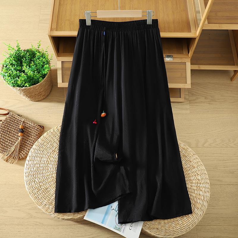 DIMANAF 2026 Plus Size Women Linen Pants Elastic Waist Vintage Basic Lady Wide Leg Long Pants Oversize Loose Tencel Solid