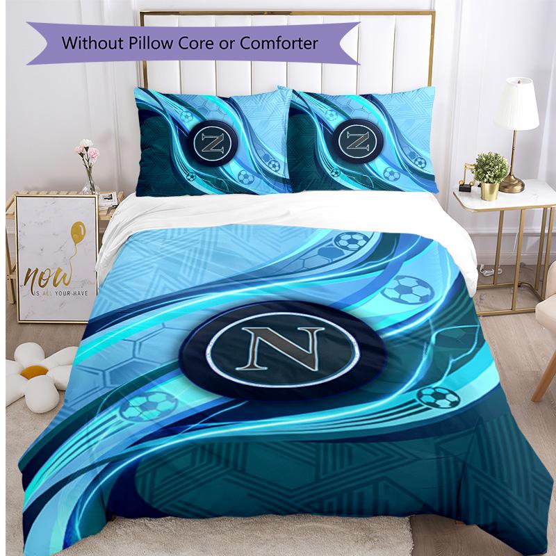 Set Lenzuola 3 Pezzi Stampato Napoli FC Traspirante Copripiumino con Federe Biancheria da Letto Decorativa per Camera da Letto Casa