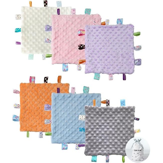 CREVENT Tag Security Blankets for Babies, Soft Small Taggie for Boys Girls, Baby Comforter Sensory Blanket, Great Gifts for Birthday Baby Shower