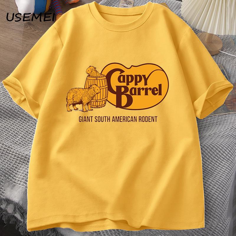 Cappy Barrel Capybara T-Shirt Herren Sommer Baumwolle Kurzarm Lässig Grafik T-Shirt Herrenbekleidung Streetwear 90er T-Shirts Top