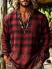 European and American Men's Bohemian Resort-style V-neck Long-sleeved Shirts. the Geometric Print Design Is Trendy and Novel.