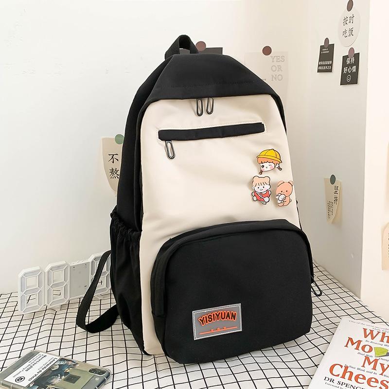 New College Student Schoolbag Women's Fashion Simple Color Matching Girls Campus Backpack Large Capacity Canvas Backpack