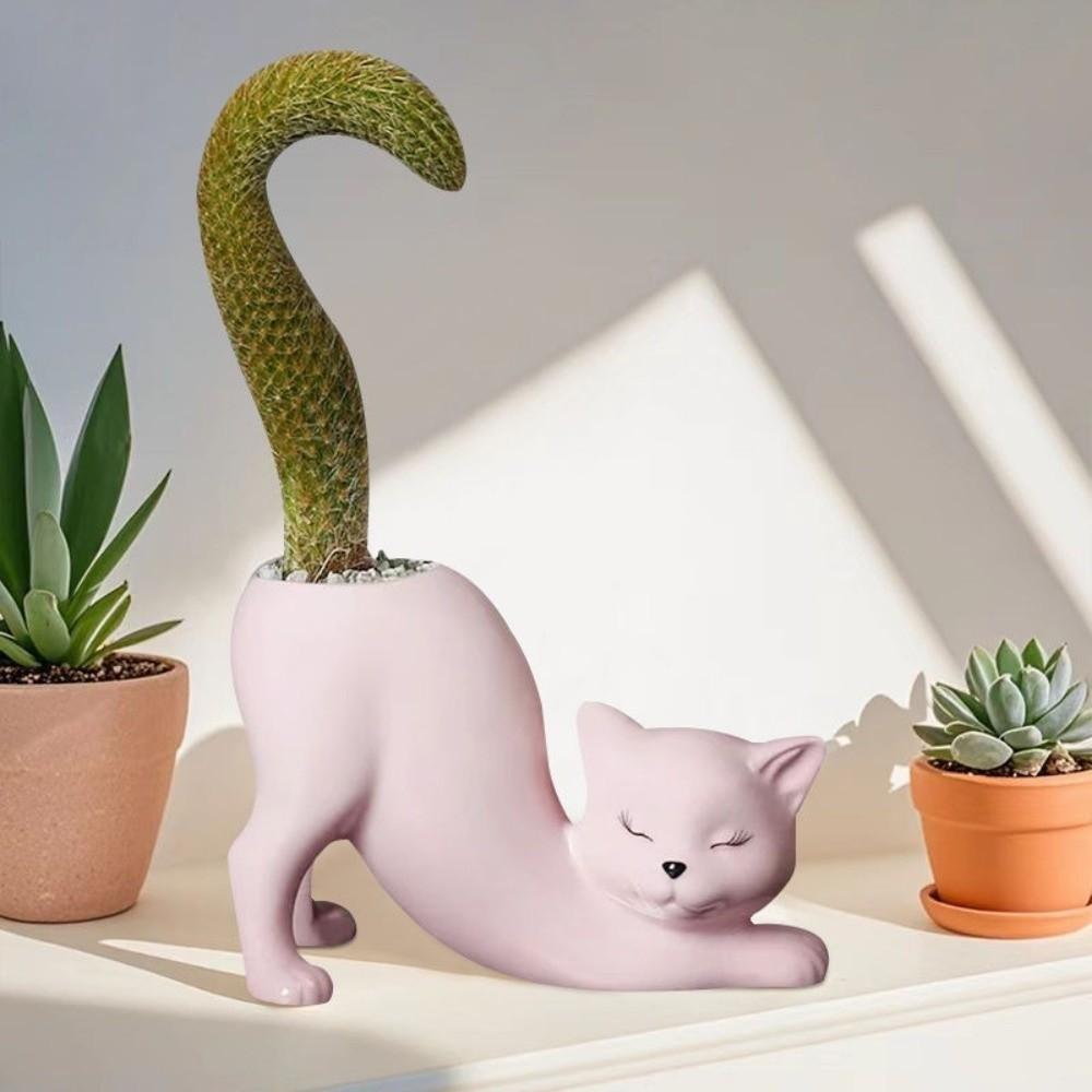 Cute Cat Tail Column Flower Pot Ceramic Cartoon Cat Flower Pot Vase Desktop Decor Cat Tail Succulent Planting Pot