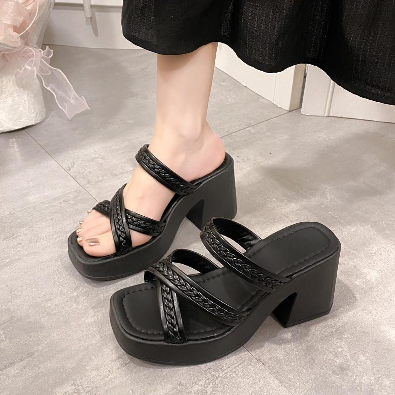 

Новые модные женские тапочки на толстом каблуке с квадратным носком, летние повседневные женские туфли-слайды, пляжные сексуальные туфли-лодочки для женщин 42