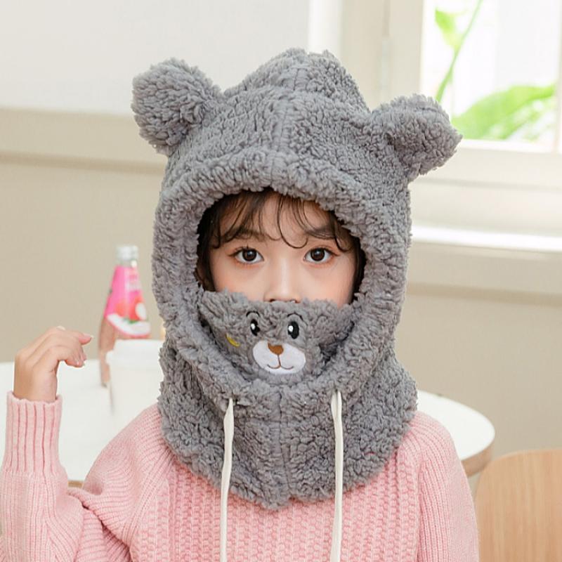3-9Y Cartoon Hat for Girls Boys Scarf Thicken Cap Winter Hat for Kids Newborn Baby Stuff Children Hat Plus Fleece Kids Caps