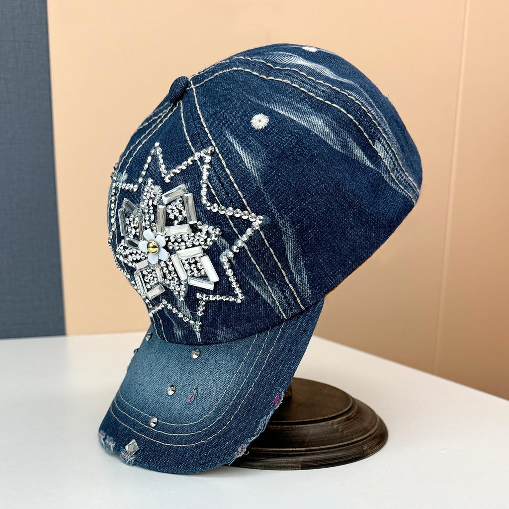 New Diamond-encrusted Denim Baseball Cap Spring and Summer Sun Protection Cap Women's Sunshade Cap Sun Hat Fashion Versatile Trend
