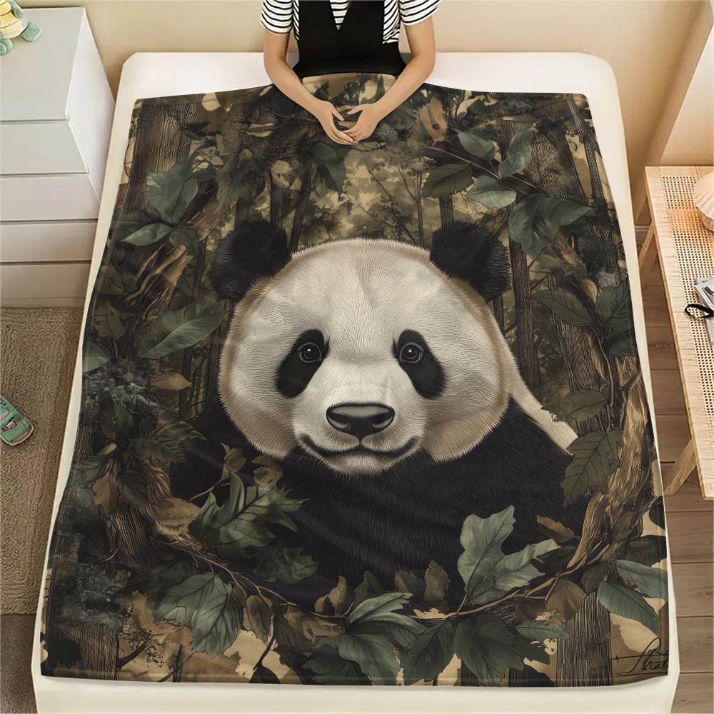 Panda and Grass pattern Flannel Blanket, High quality Comfortable for All Seasons, Home Decor, Warmth and Comfort, Perfect for Gifts.