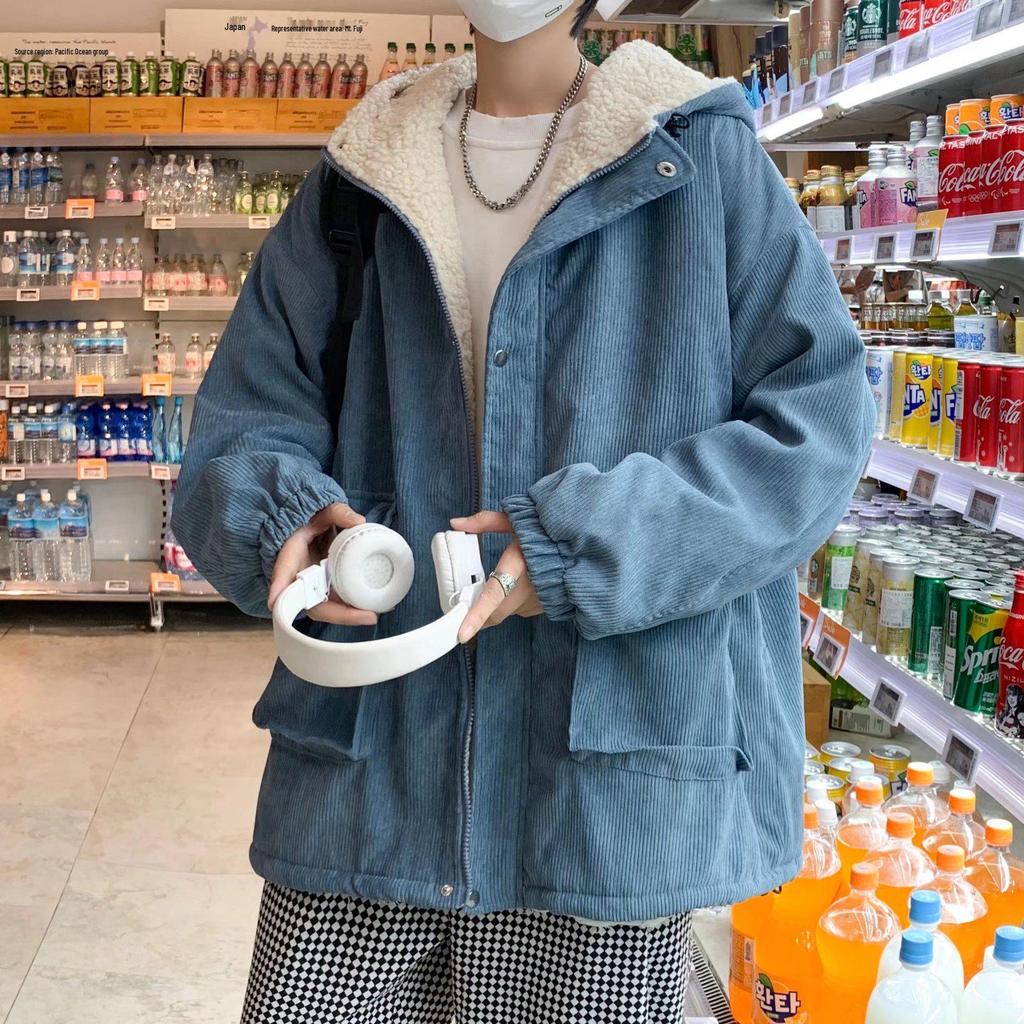 Men's Loose Plush Corduroy Jacket - Thick Lambswool Winter Coat, Korean Style Youth Trend