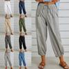 Moda feminina de verão, calças largas de cor sólida, algodão, cânhamo, calças casuais, grandes, cintura elástica, bolso, calças compridas