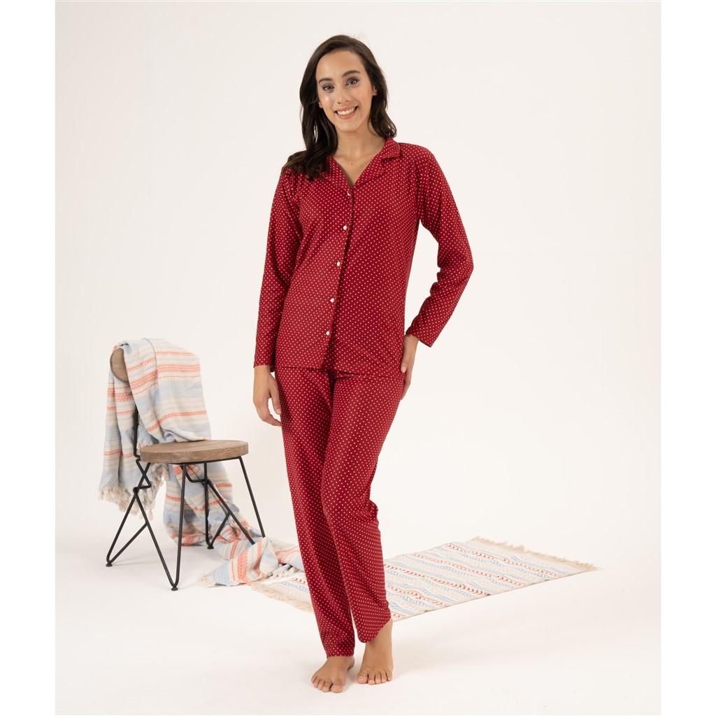

Estiva Polka Dot Pattern Front Buttoned Suede Women s Pajama Set M червоний