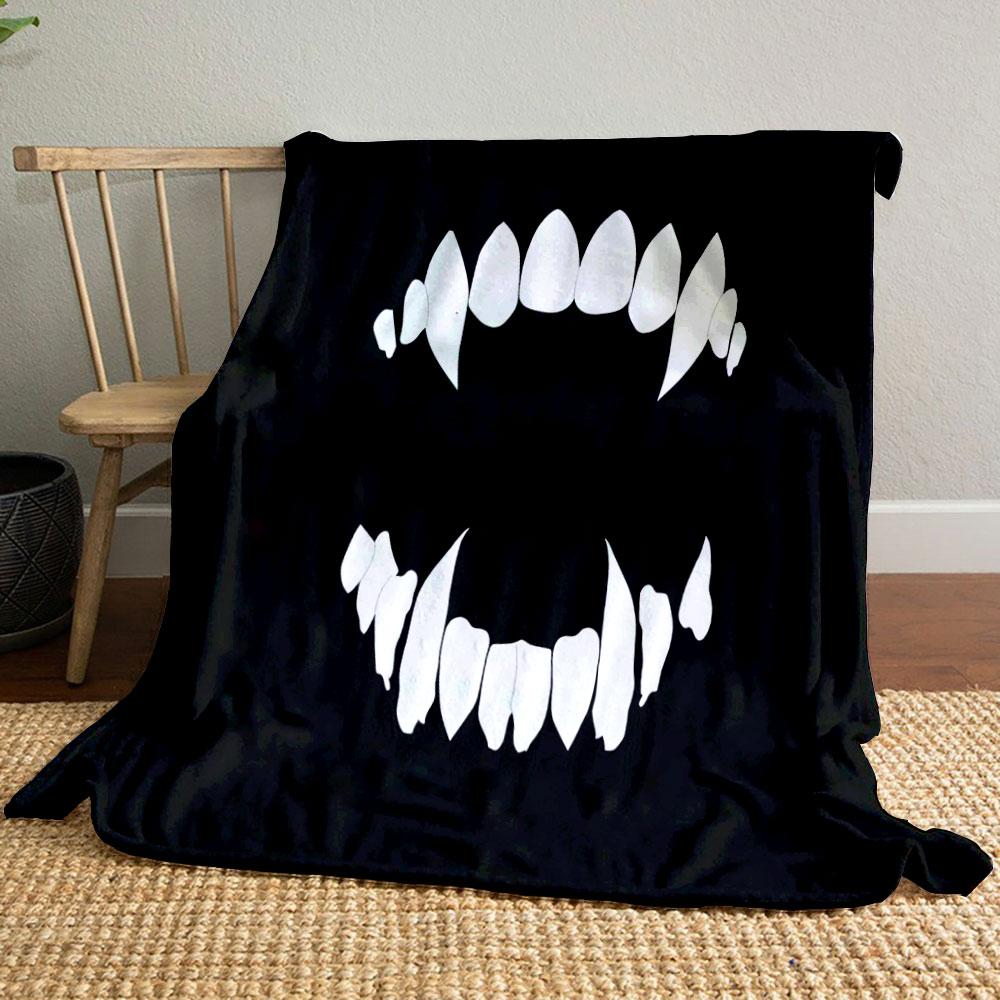 Vampire Fang Design Black and White Art print blanket soft and cozy perfect for the living room bed sofa or a nap,gift