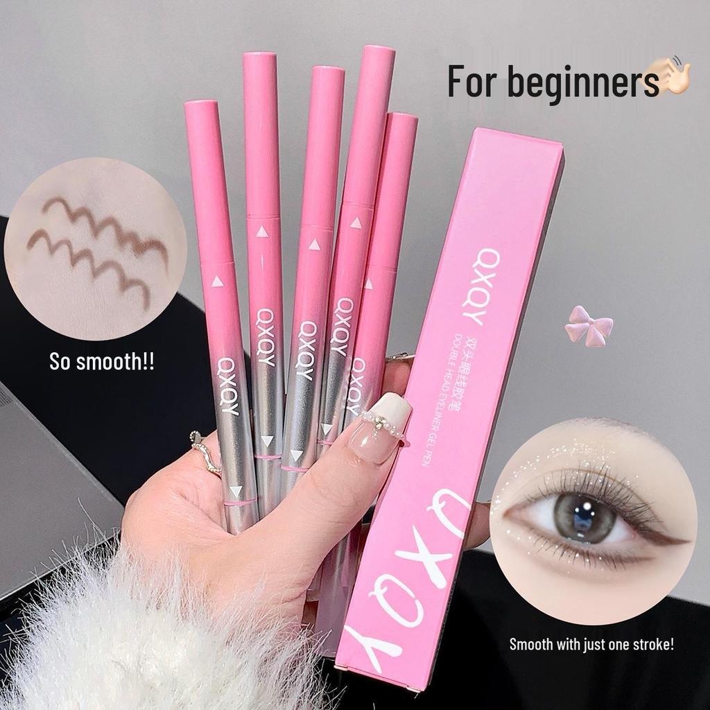QXQY Dual-ended Eyeliner: Gel Pencil & Angled Brush, Ultra-fine, Waterproof, Sweatproof, Non-smudging, Under-eye Highlight.
