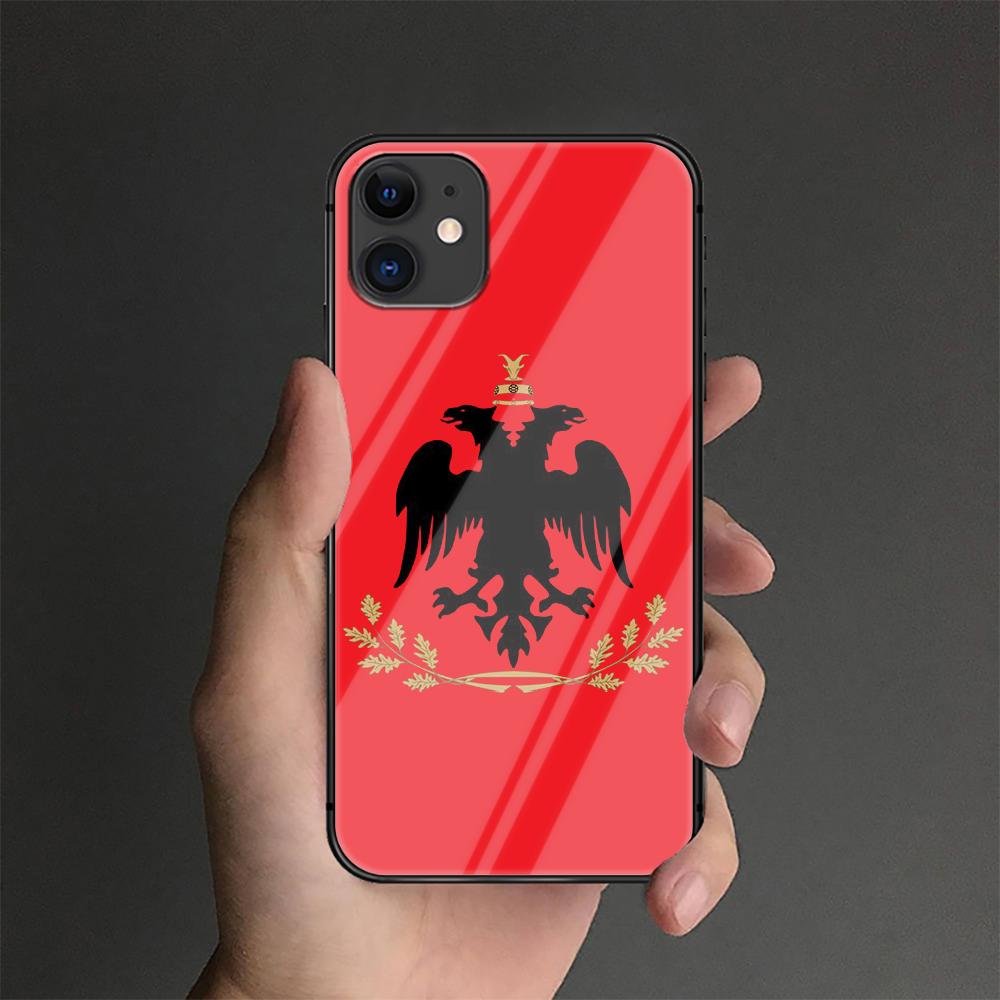 Albania Flag Tempered Glass Phone Case For iPhone Samsung Galaxy Redmi Xiaomi Note S A 16 15 14 13 12 11 21 22 23 53 54 Pro Plus Ultra Silicone Cover
