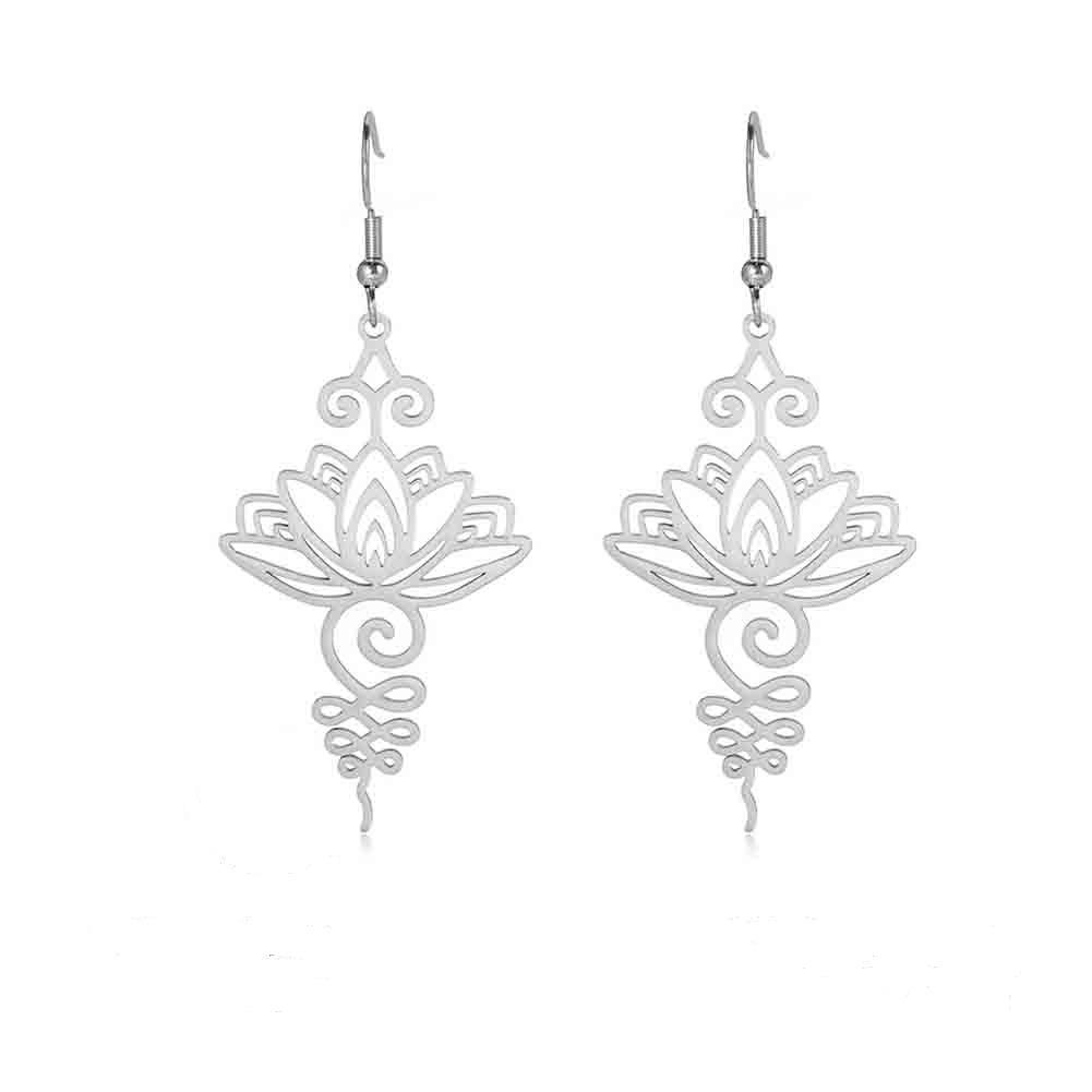Simple Titanium Steel Earrings With Hollow Lotus Pendant For Women