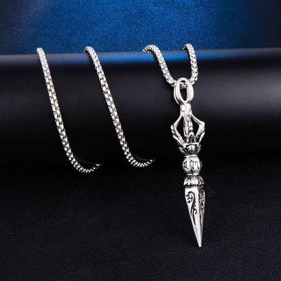 Men's Trendy Retro Six-Syllable Mantra Vajra Necklace - Alloy Hip Hop Pendant Sweater Chain