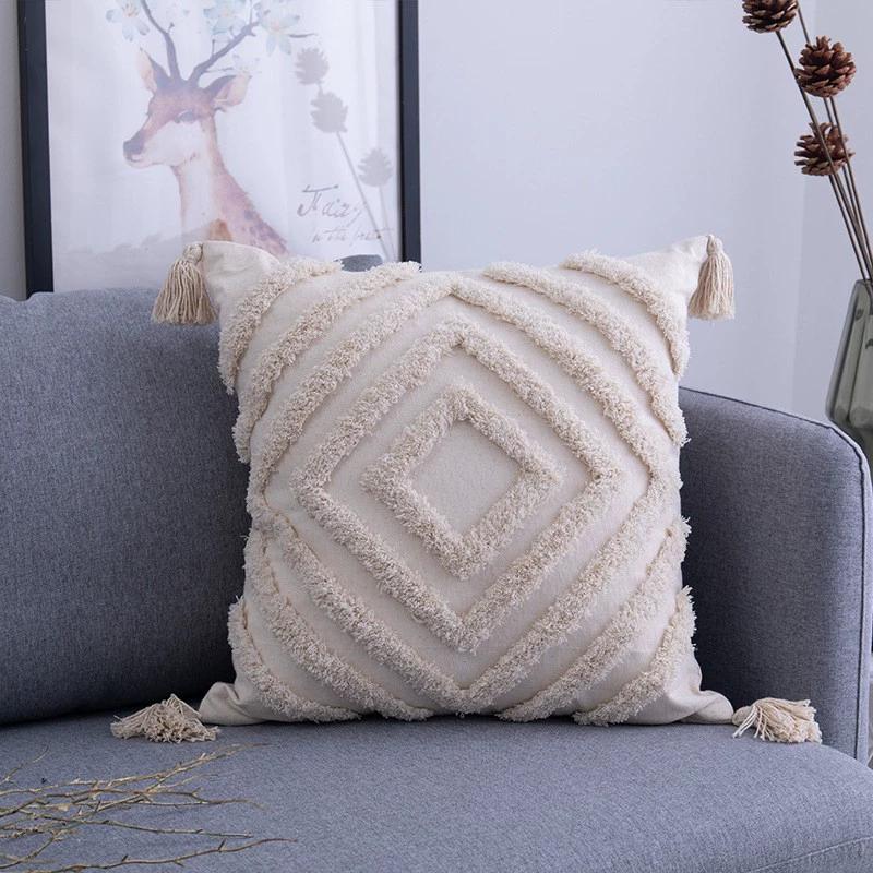 Boedia Quality Modern Throw Pillow Covers Tufted Tassel Bohemian Style Cushion Case Pillowcase Decoration for Home 45x45cm