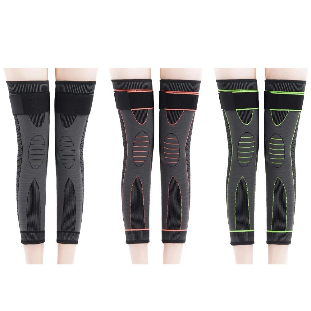 1 paire de genouillères de compression longues, support de soutien, manchon de sport à rayures allongées, protection contre l'arthrite et les douleurs articulaires, genouillère élastique