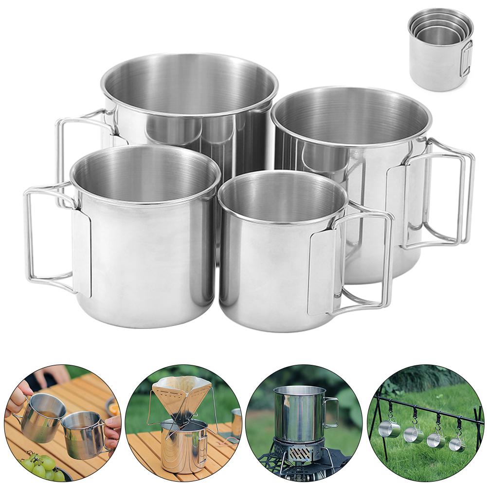 Coffee Cup with Foldable Handle Tea Beer Coffee Mug Lightweight Portable Camping Cup Stainless Steel for Outdoor Use