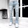 Men's Fashion Trend Elastic Tassel Patchwork Straight-Leg Jeans
