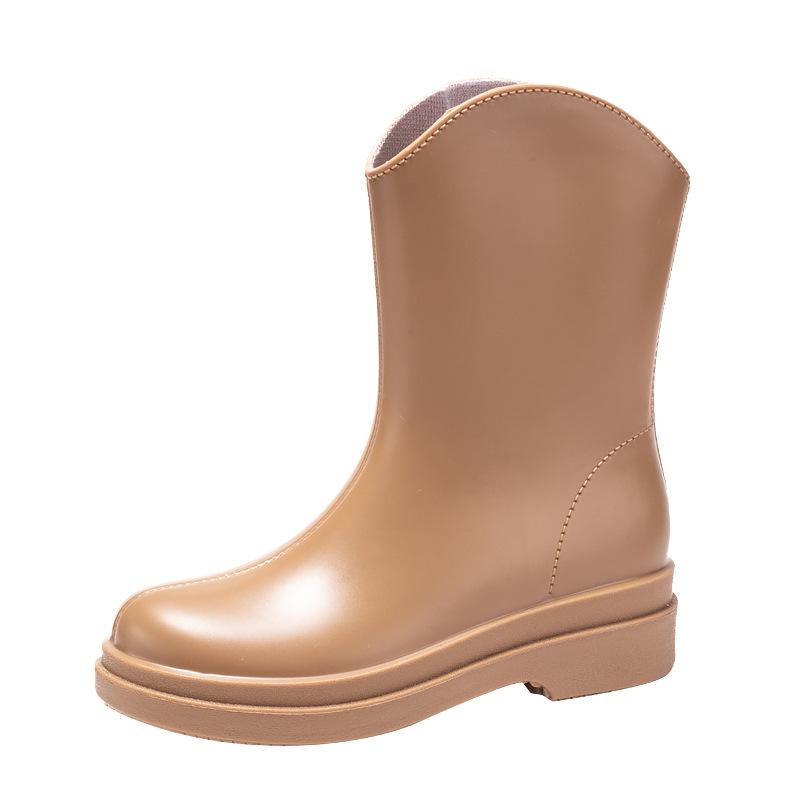 Koreansk Japansk Dame Midt-legg Regnstøvler Utendørs Fotturer Vanntette Sklisikre PVC Sko Moteable Dame Gummistøvel Overtrekk
