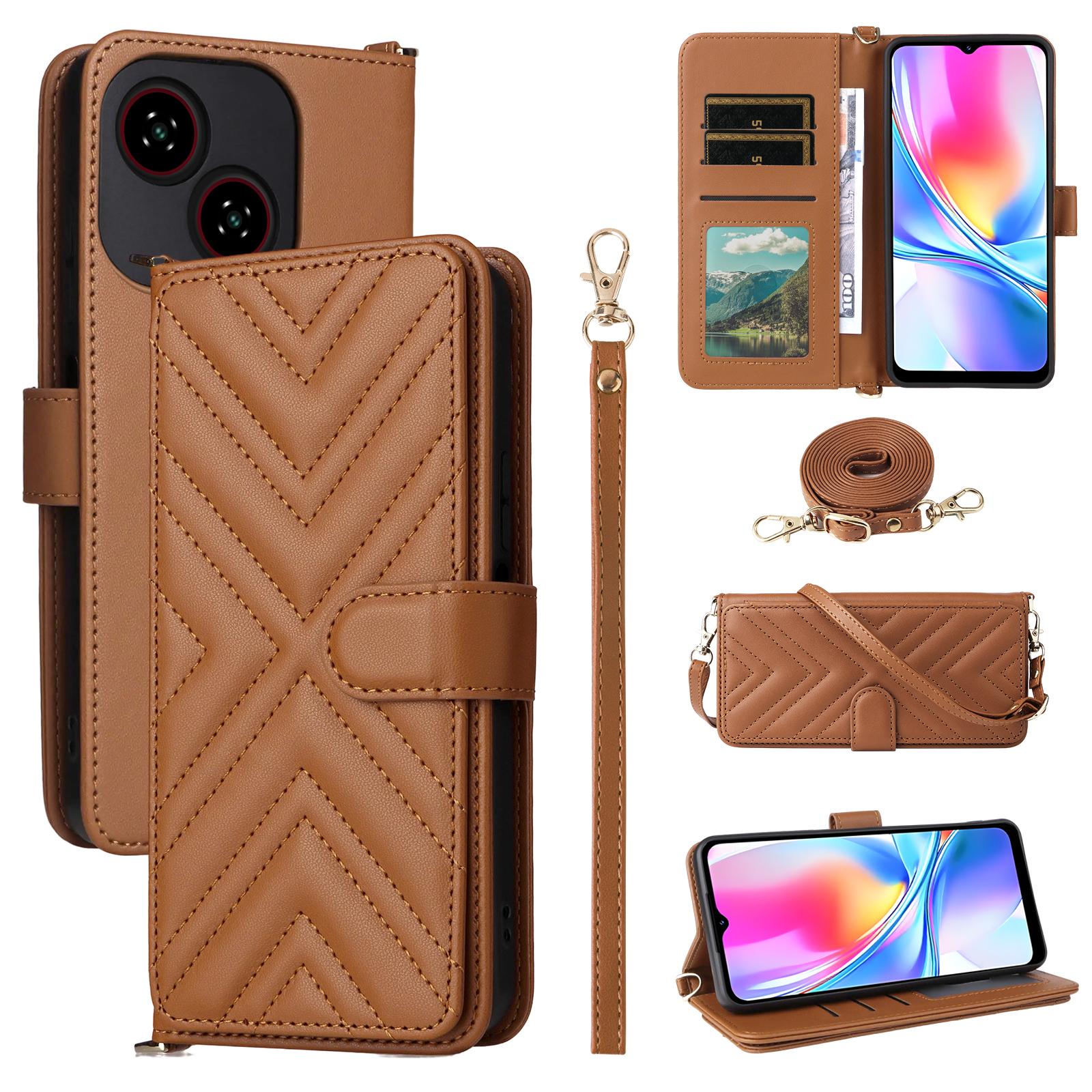 

Для ZTE Blade A35e (Z2466) Шкіряний чохол-гаманець із ремінцем на плече/зап ястя, підставка для телефону Brown