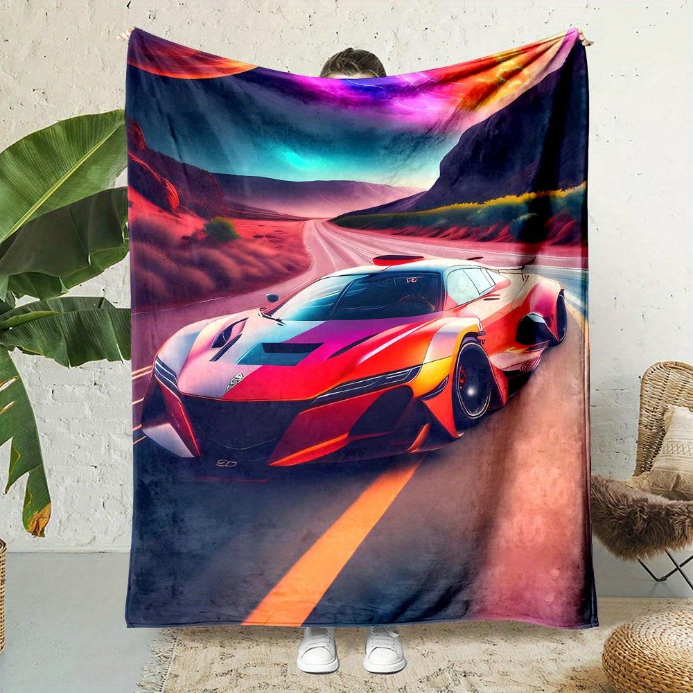 

Supercar neon pattern Flannel printed blanket suitable for all seasons suitable for living room office sofa and travel 180x250CM 75x100cm