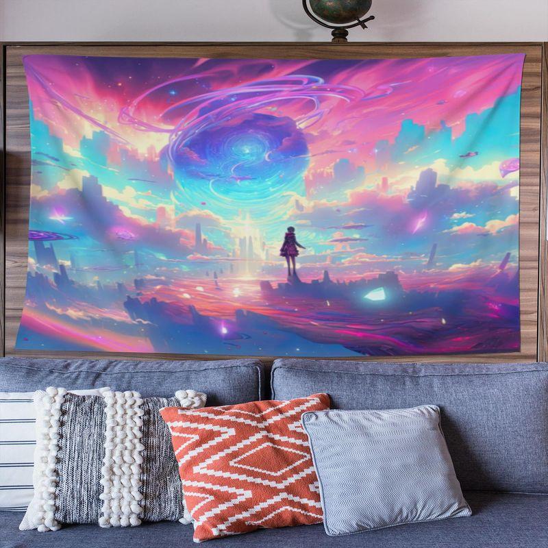 Starry Night Landscape Tapestry Psychedelic Colorful Wall Art Van Gogh Style Aesthetic Home Decor
