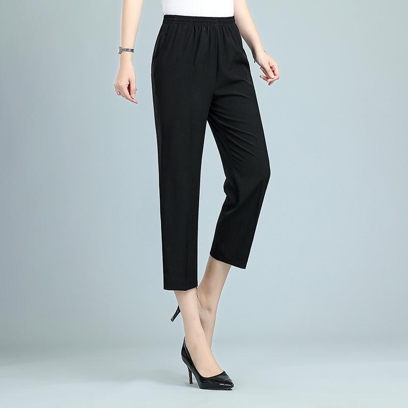 Women's Summer Thin Straight Pants Solid Color Black Trousers Summer High Waist Pants